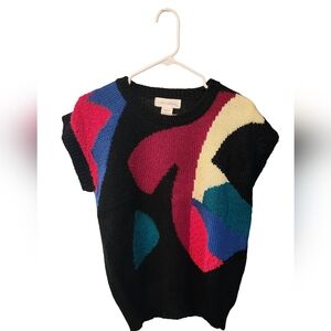 Vintage Collectibles 80s 90s Abstract Colorblock Knit Sweater Vest Women's L